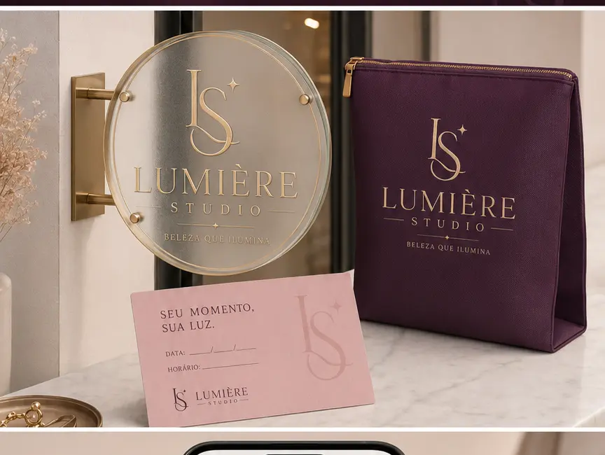 Fachada e materiais personalizados da Lumière Studio